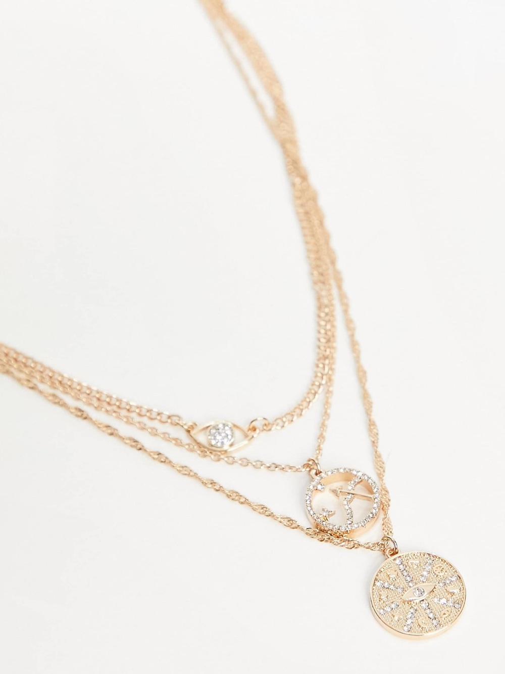 Reclaimed Vintage limited edition gold multirow necklace with cosmic pendants